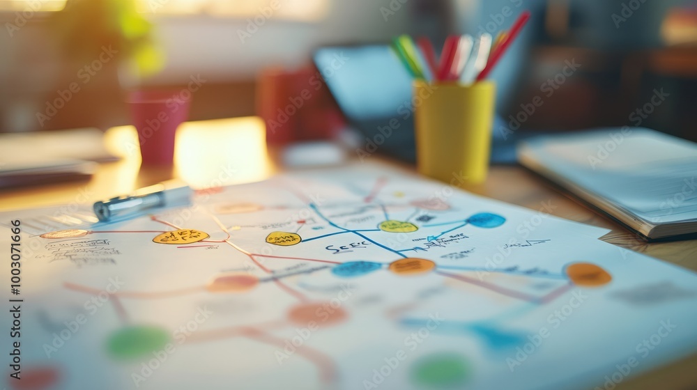 Fototapeta premium The Path to Business Success: A Dynamic Mind Map for Brainstorming and Achieving Goals