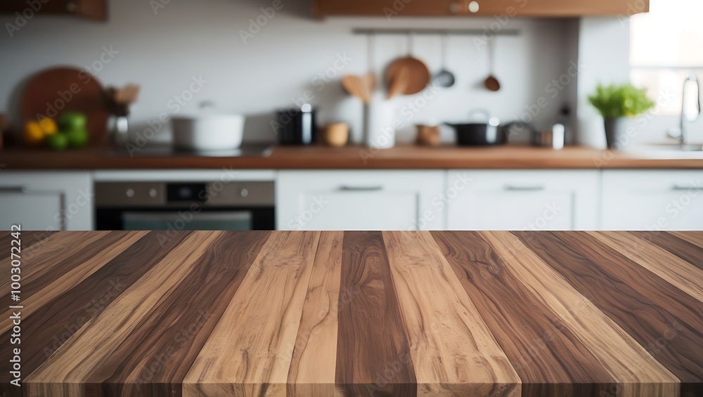 Modern kitchen interior with wooden empty table. Generative Ai. Modern kitchen interior with wooden empty table. Generative Ai.