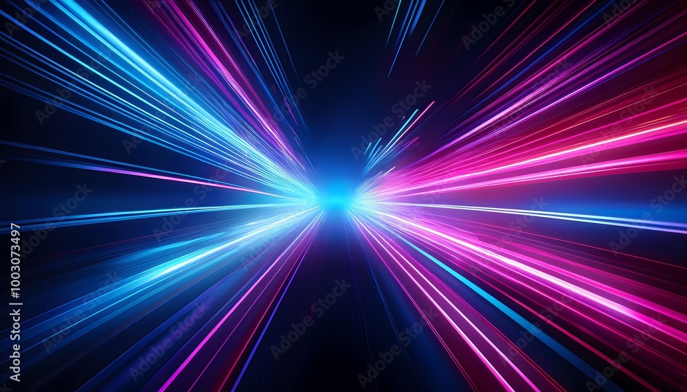 Abstract arrow speed motion light effect with glowing blue and pink colors, dynamic energy flow on a dark background. Futuristic, neon, and digital motion concept with vibrant light trails. Generative Abstract arrow speed motion light effect with glowing blue and pink colors, dynamic energy flow on a dark background. Futuristic, neon, and digital motion concept with vibrant light trails. Generative