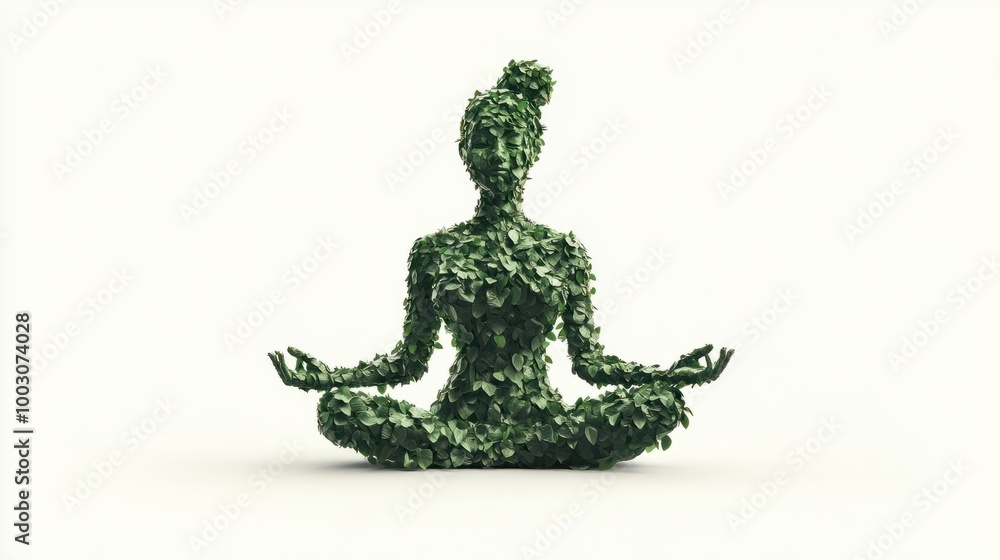 21 June, INTERNATIONAL YOGA DAY, yoga day illustration, with woman made with leaves sitting in lotus yoga pose, white background 21 June, INTERNATIONAL YOGA DAY, yoga day illustration, with woman made with leaves sitting in lotus yoga pose, white background