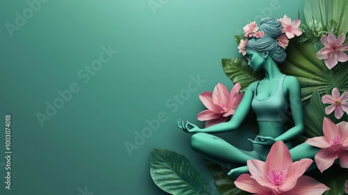 21st June, International yoga day, woman made with flower, yoga day, concept photo