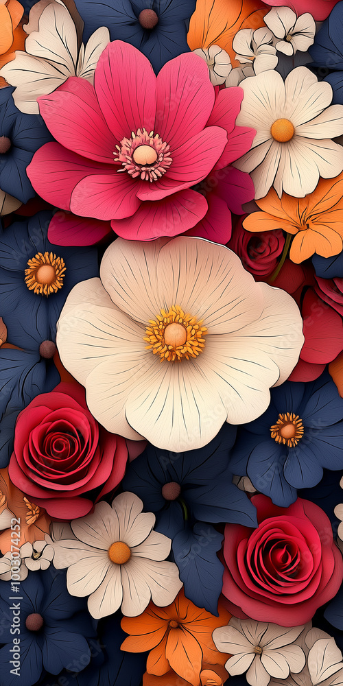 Flowers background in terracotta color palette Flowers background in terracotta color palette