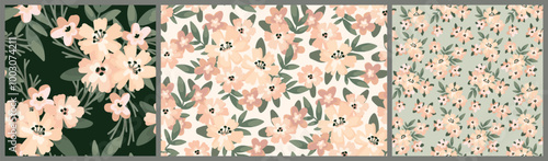 Seamless floral pattern, liberty ditsy print, abstract nature ornament in neutral beige colors. Delicate botanical design: small hand drawn flowers, tiny leaves, simple bouquets. Vector illustration.