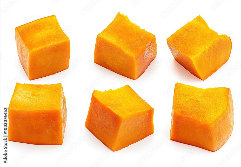 Orange cubes creatively arranged on a white background for vibrant contrast Orange cubes creatively arranged on a white background for vibrant contrast