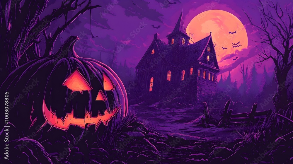 halloween purple colour hunted house full moon and spooky pumping crafts illuminating eyes halloween purple colour hunted house full moon and spooky pumping crafts illuminating eyes