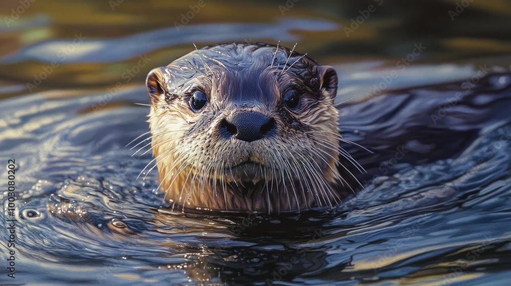 close-up of a river otter in the water close-up of a river otter in the water