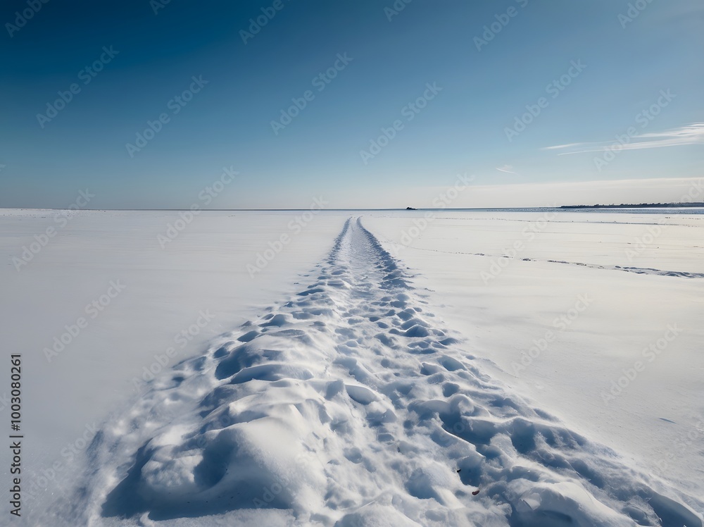 Obraz premium Footprints In The Snow Leading To The Horizon