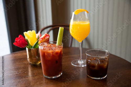breakfast cocktails, mimosa, Bloody Mary, cocktail, Aperol spritz, drinks, beverage, drink, cocktail, restaurant, drink