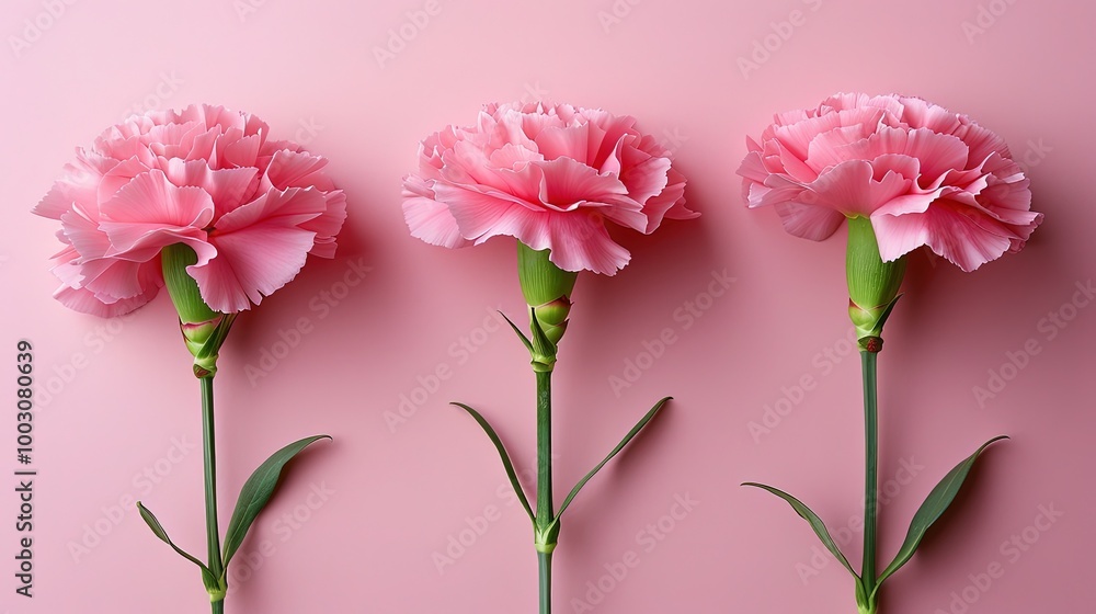 Carnation flowers on soft color background, romantic feminine composition, wedding invitation concept. Carnation flowers on soft color background, romantic feminine composition, wedding invitation concept.