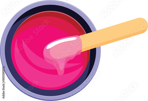 Pink cosmetic wax dripping from a wooden applicator stick into a jar, viewed from above