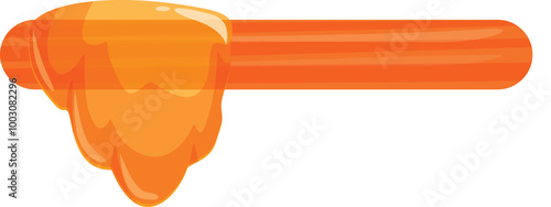 This cartoon style vector illustration features a wooden honey dipper dripping with golden honey, perfect for illustrating recipes or promoting natural sweeteners