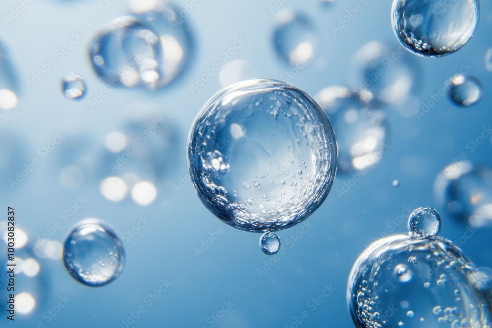Bubbles suspended in clear blue water create a tranquil and serene underwater environment during daylight hours Bubbles suspended in clear blue water create a tranquil and serene underwater environment during daylight hours