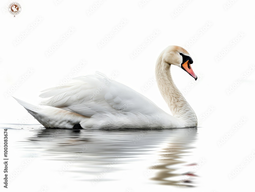 Graceful Swan on Calm Water Isolated On White Graceful Swan on Calm Water Isolated On White