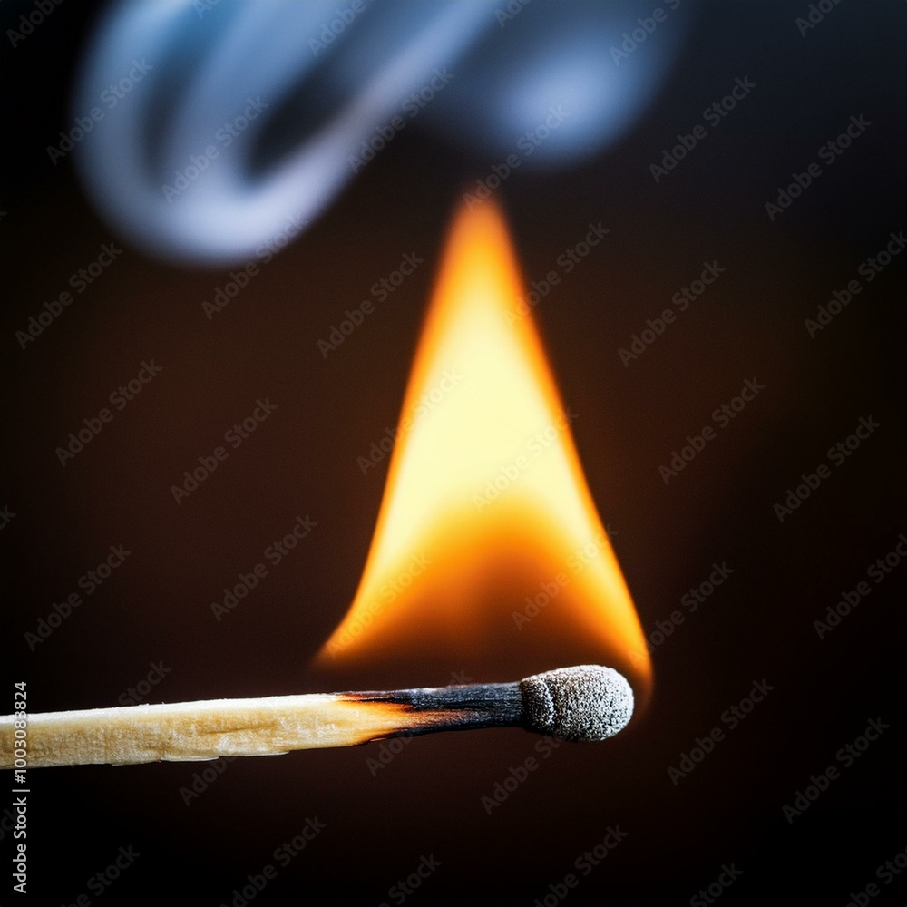 burning match on a black background