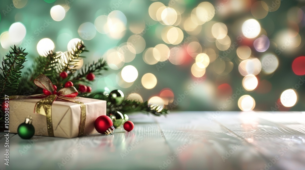 Christmas Gift with a Festive Background Christmas Gift with a Festive Background
