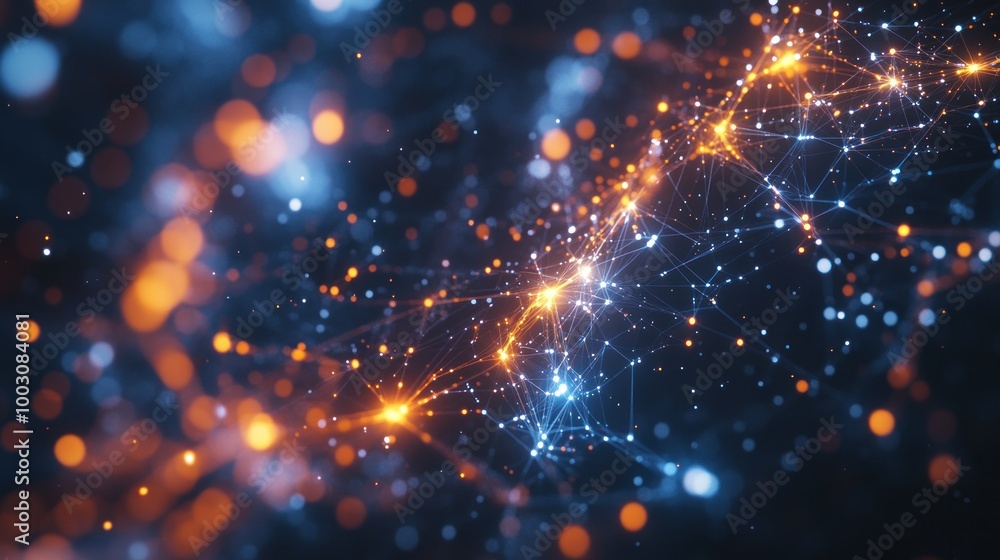 A vibrant digital network of interconnected nodes and glowing particles representing data flow. A vibrant digital network of interconnected nodes and glowing particles representing data flow.