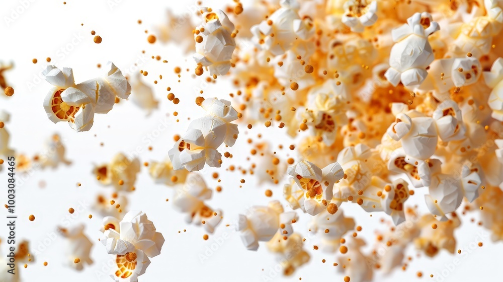 Flying Popcorn Isolated On White Flying Popcorn Isolated On White