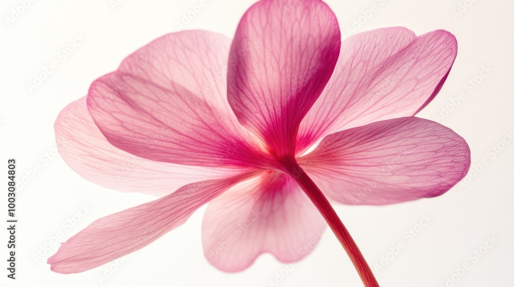 Fototapeta premium A close-up view of a delicate pink flower highlighting its translucent petals and veins.