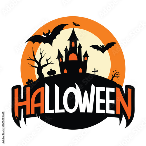 Happy Halloween silhouette typography logo white background photo