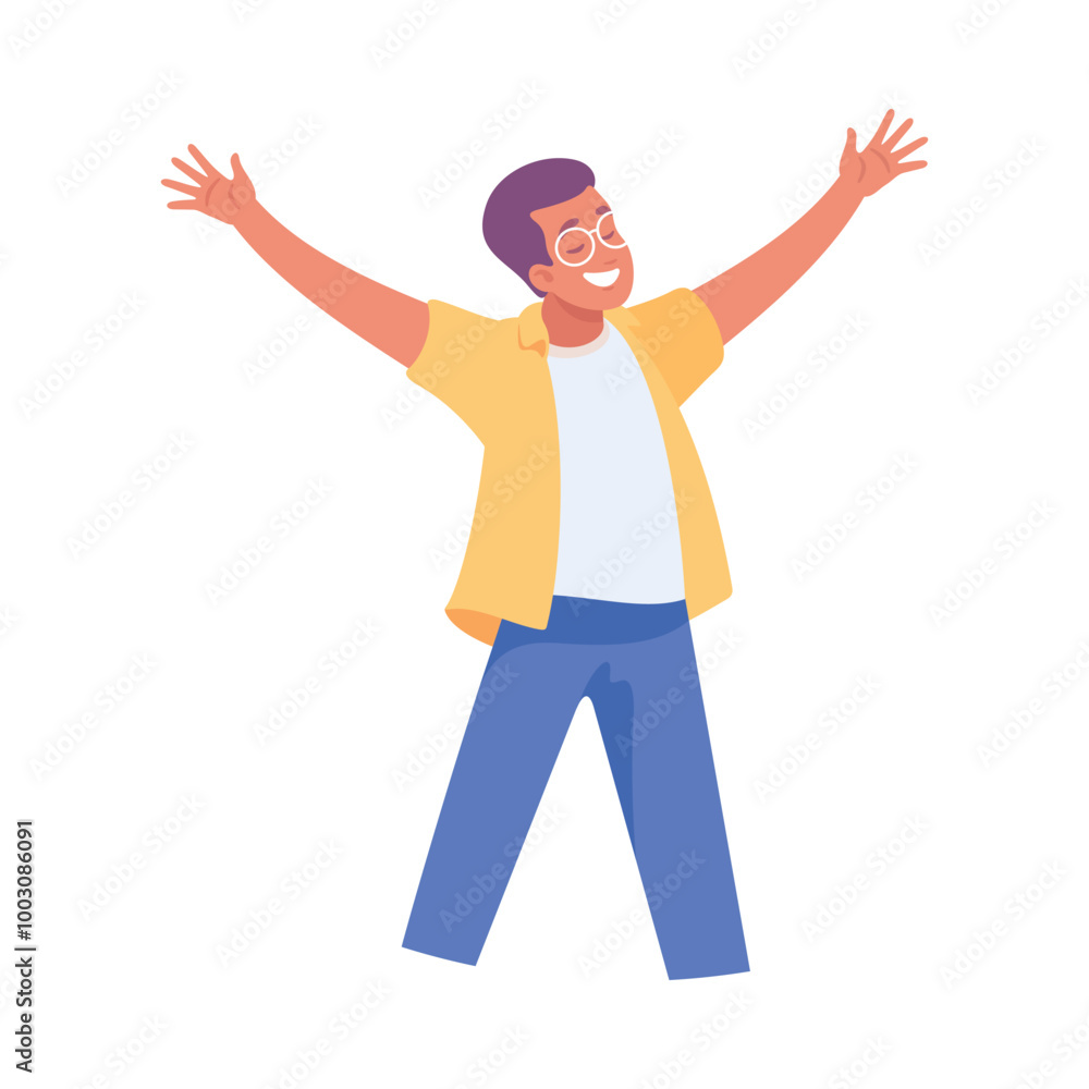 Party with Young Man Rejoice and Cheering Vector Illustration Party with Young Man Rejoice and Cheering Vector Illustration