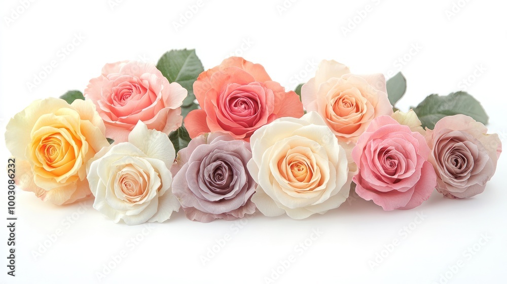 A colorful arrangement of various roses in soft hues, showcasing their beauty and elegance. A colorful arrangement of various roses in soft hues, showcasing their beauty and elegance.