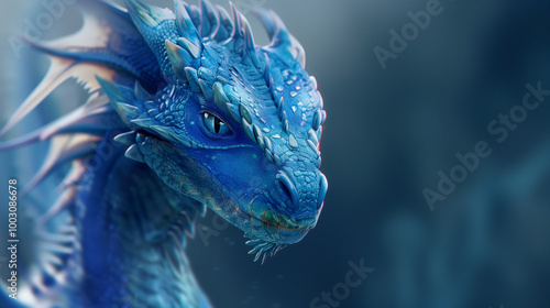 Blue Fantasy Dragon with Piercing Gaze