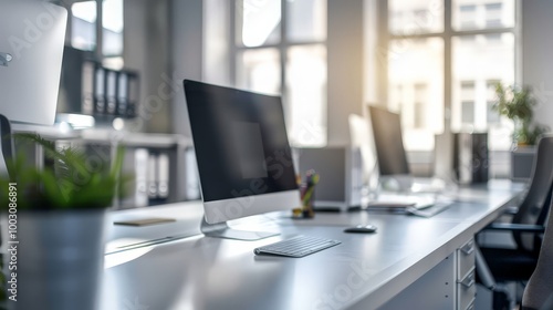 Wallpaper Mural Modern Office Workspace with Computer and Keyboard Torontodigital.ca