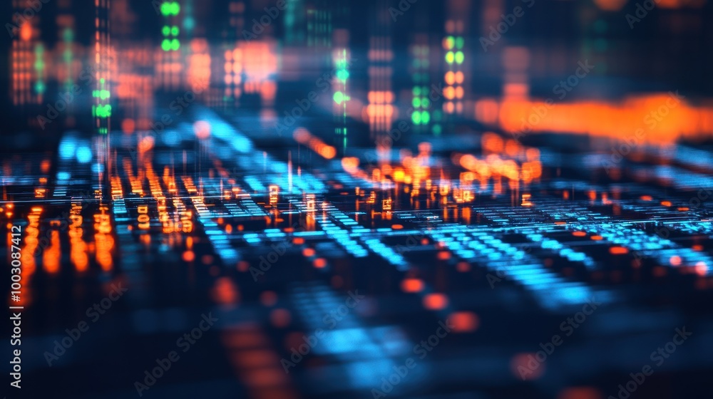 A vibrant digital landscape showcasing data visualization and technology concepts. A vibrant digital landscape showcasing data visualization and technology concepts.