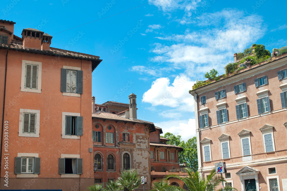 Fototapeta premium italy, Italian street, travel, Europe. street, wanderlust, street, architecture, city, old, buildings, narrow, road, italian, view, historic, tourism, ancient, Rome, Roma