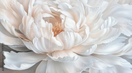 A close-up of a delicate, soft white peony flower showcasing its intricate petals.