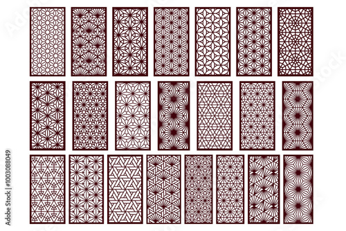 Laser cut panels, decorative ornamental patterns in japanese kumiko style..