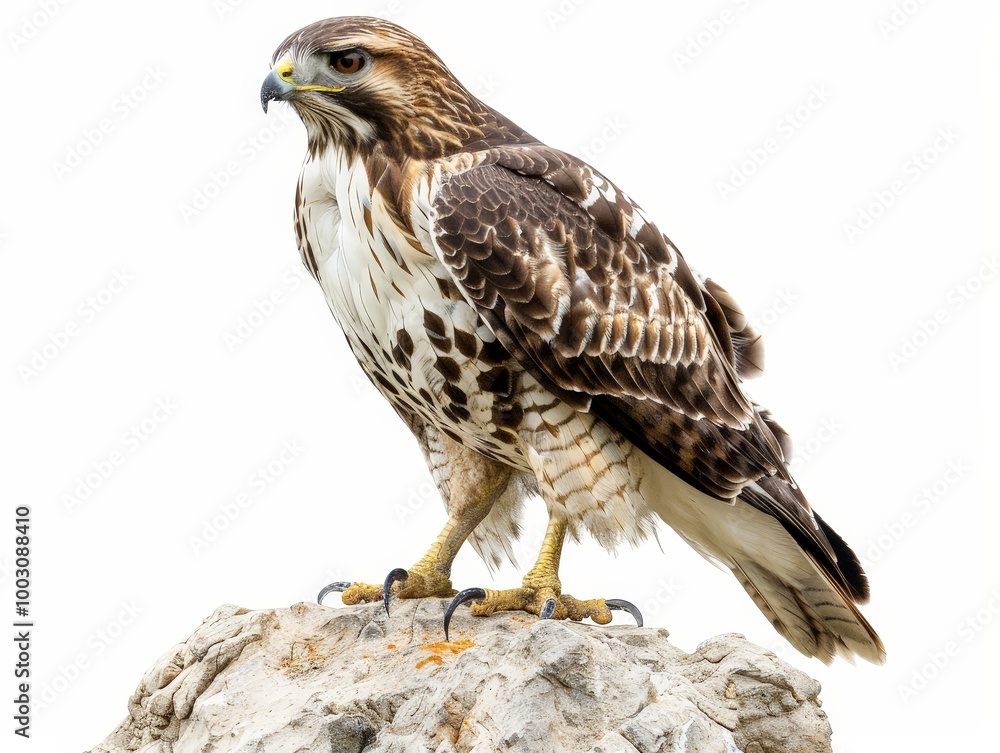 Red-tailed Hawk Perched on a Rock Isolated On White Red-tailed Hawk Perched on a Rock Isolated On White