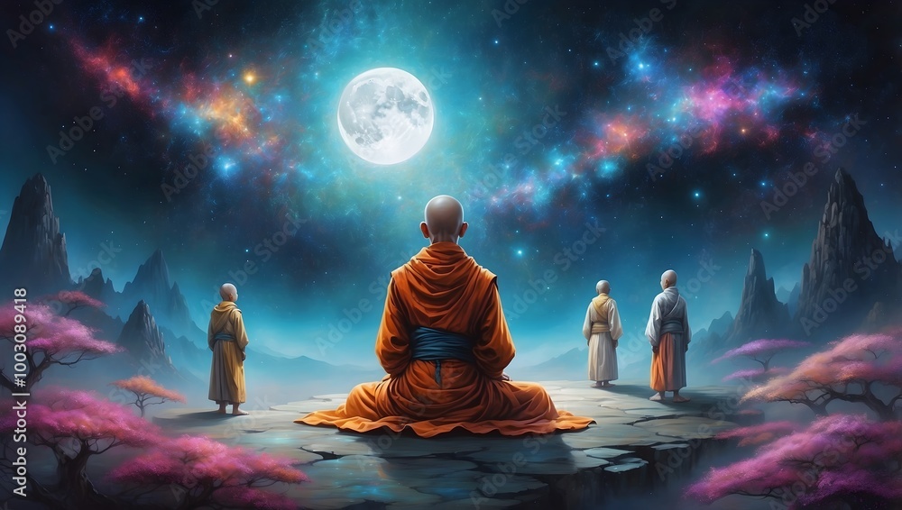 Buddhistische Mönche - Buntes Gemälde Buddhistische Mönche - Buntes Gemälde