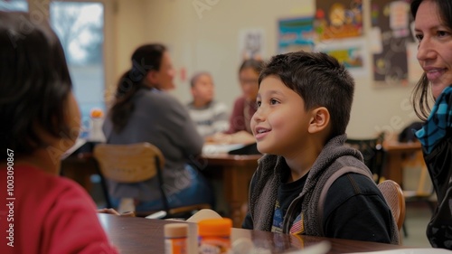 Group of children playing and learning together in a classroom.