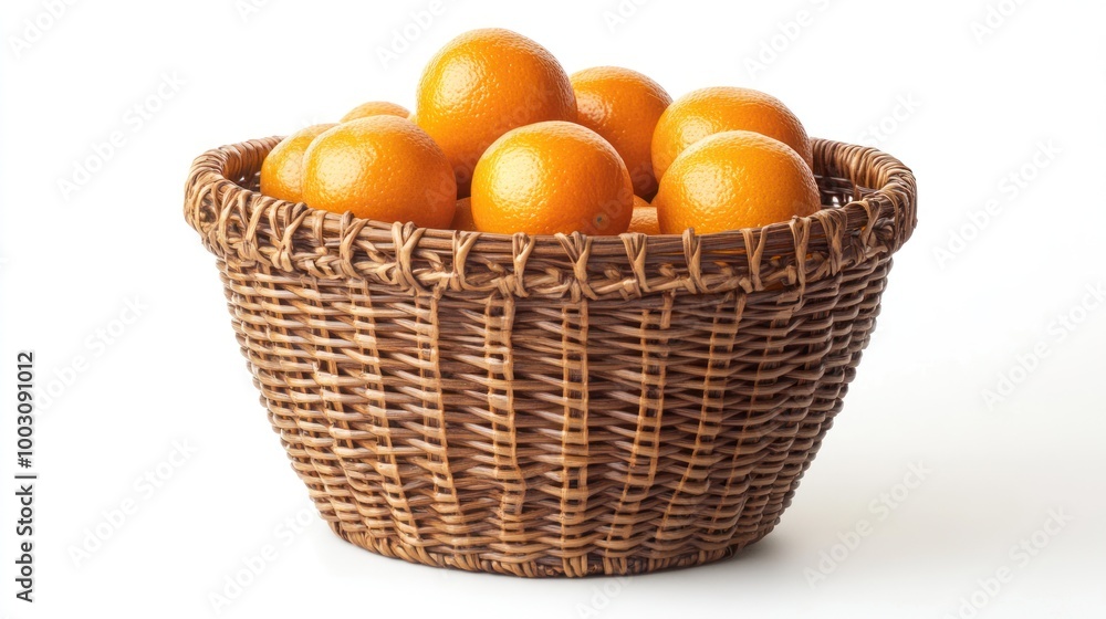 A basket filled with vibrant oranges, showcasing fresh fruit for consumption. A basket filled with vibrant oranges, showcasing fresh fruit for consumption.