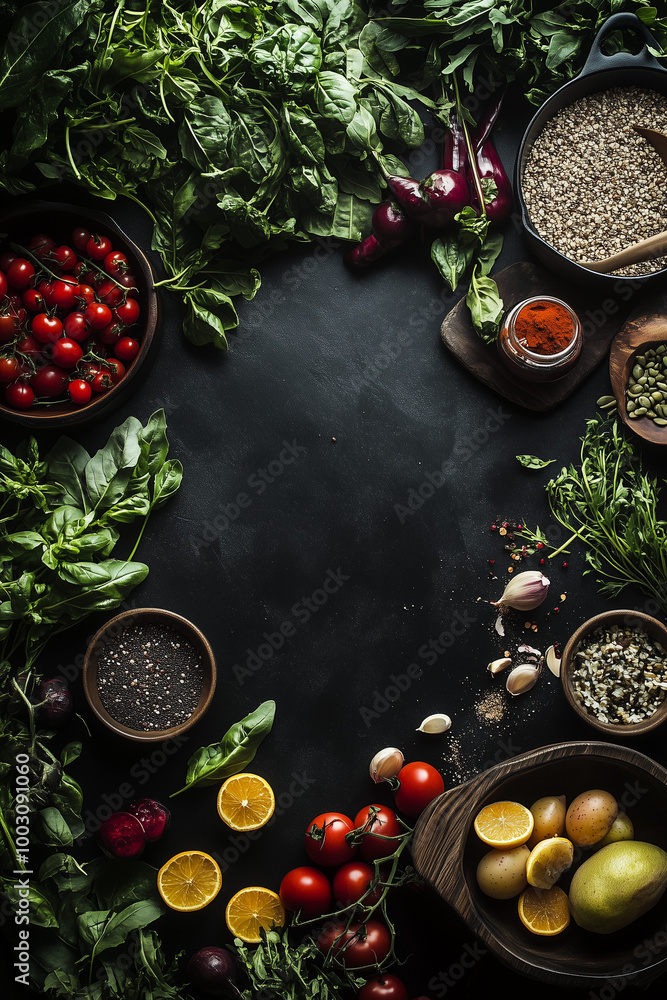 Food Photo. Food on the table shot from above. Bright frame with food and dark space for text. Food Photo. Food on the table shot from above. Bright frame with food and dark space for text.