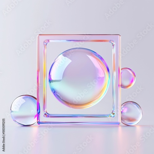 3D abstract geometric shape thin film effect, holographic spectral gradient texture, minimalist colorful art element isolated in 3D