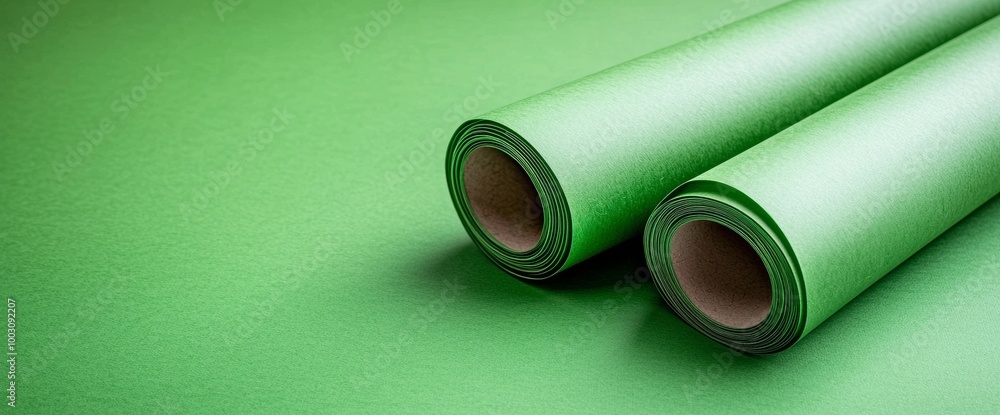 Fototapeta premium An organic curved background with a flat lay, designed from green cardboard.