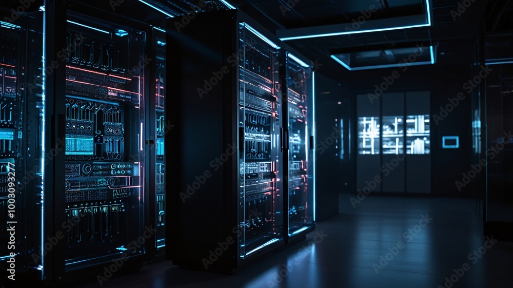 State-of-the-Art Network Server Cabinet Integrating Modern Technology for Optimal Data Processing and Security.