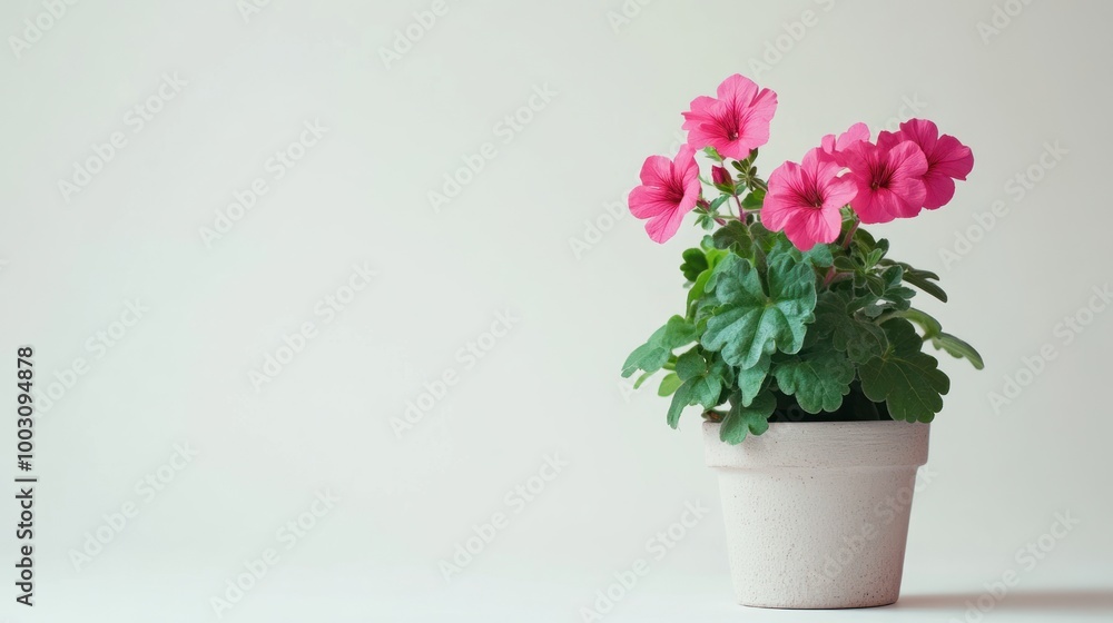 A potted plant with vibrant pink flowers against a light background. A potted plant with vibrant pink flowers against a light background.