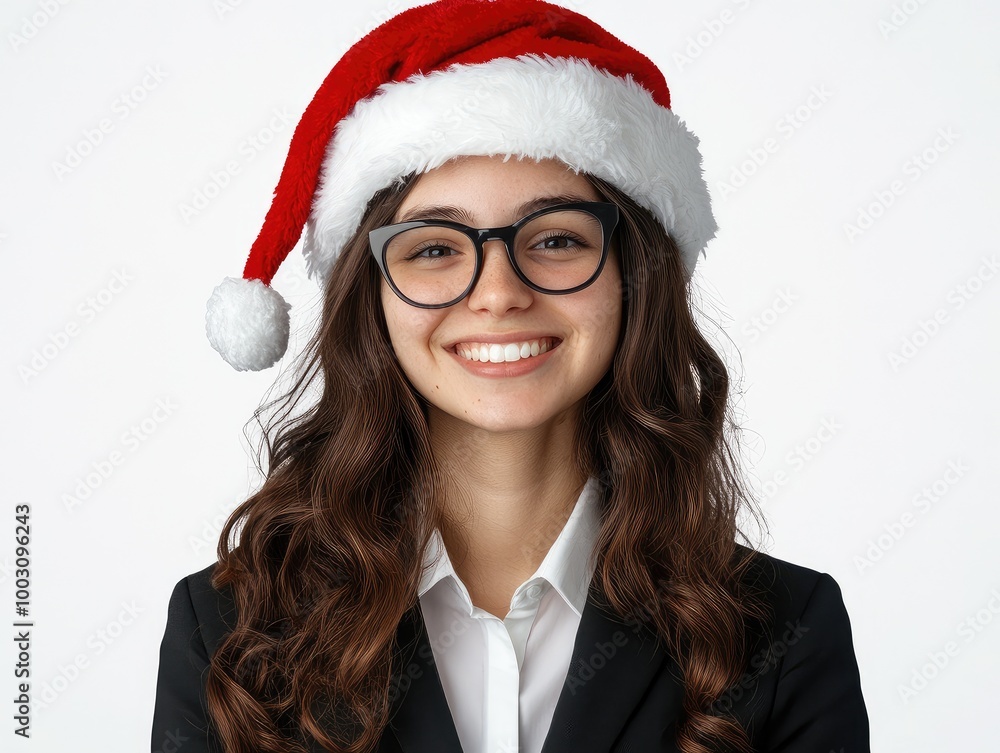 smiling woman with santa hat smiling woman with santa hat
