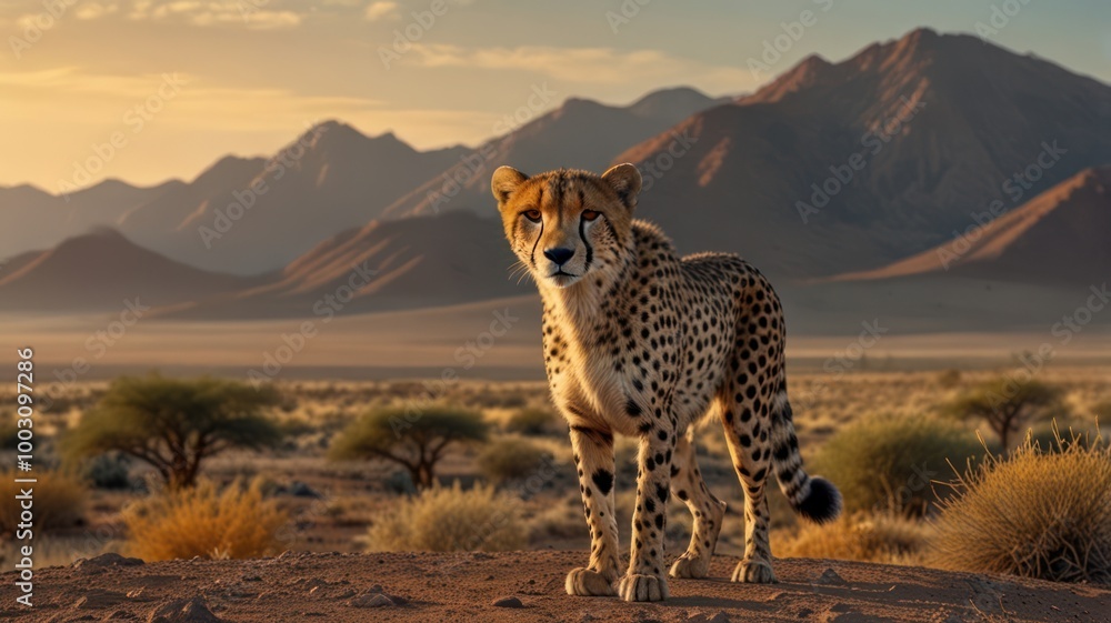 Obraz premium realistic illustration of a cheetah in the savannah