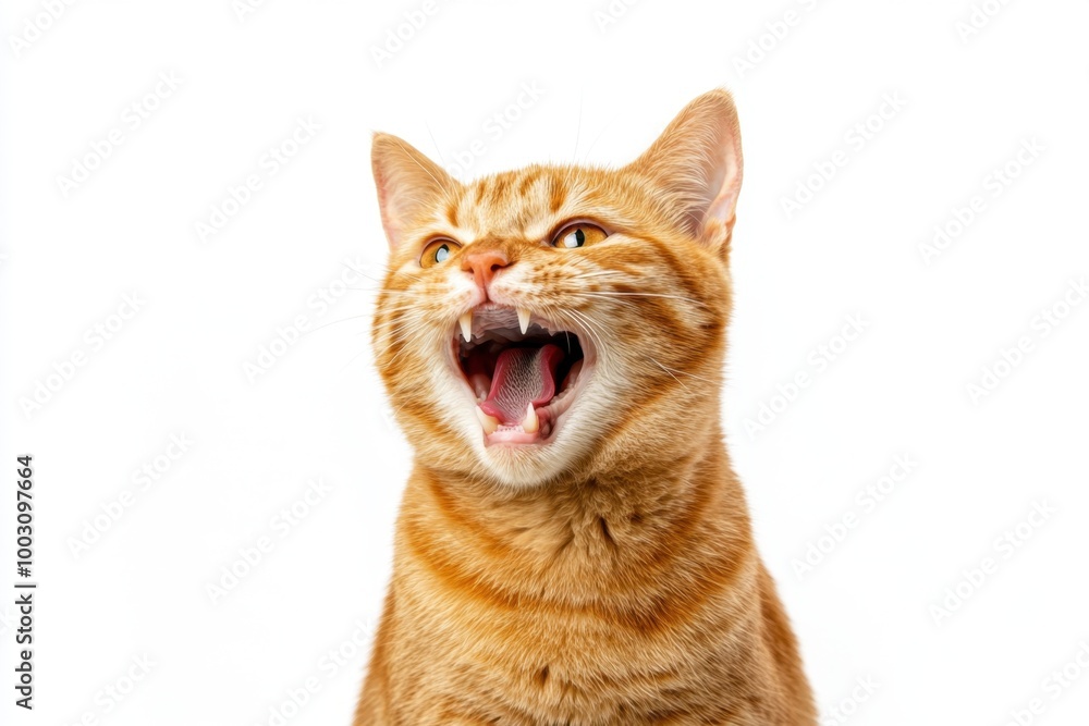 A cute orange cat is showing its teeth and roaring, with an excited expression on its face Generative AI A cute orange cat is showing its teeth and roaring, with an excited expression on its face Generative AI