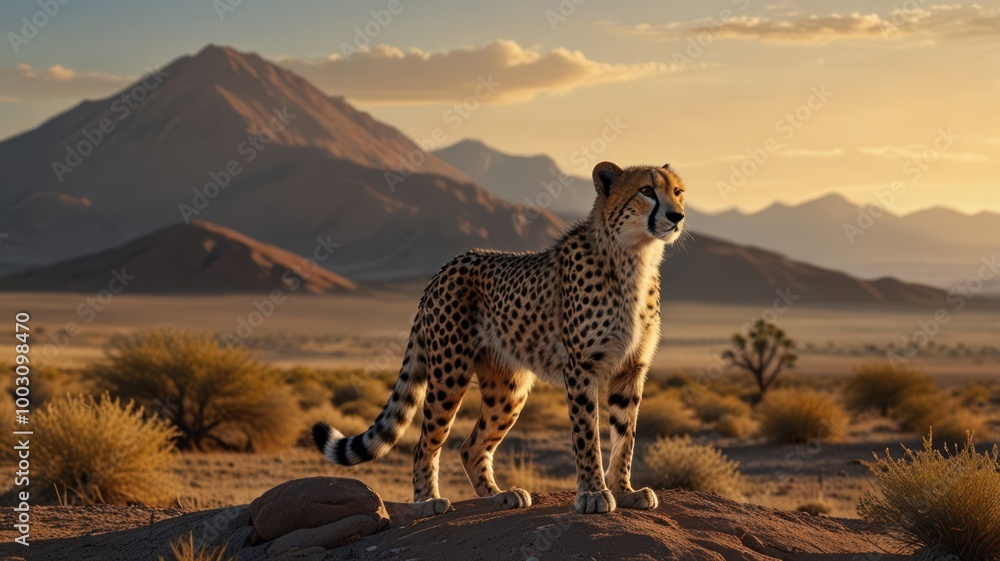 Obraz premium realistic illustration of a cheetah in the savannah