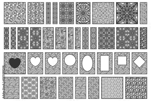 Patterned cards big set, Laser cut panel templates, cutout bookmarks design.