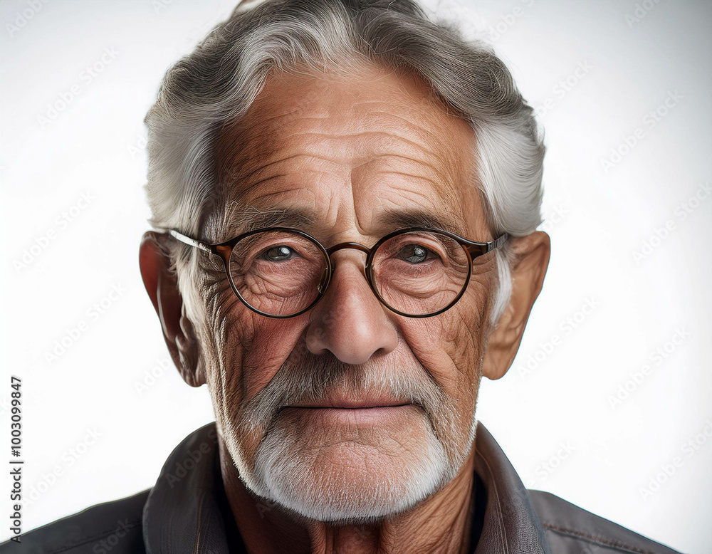 A close-up portrait of an elderly man with deep wrinkles and weathered skin, wearing glasses A close-up portrait of an elderly man with deep wrinkles and weathered skin, wearing glasses