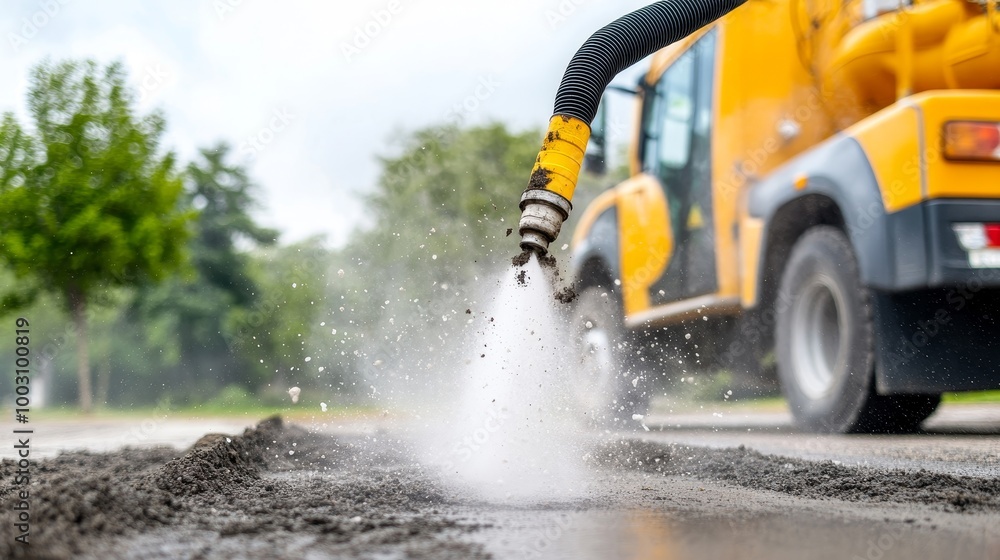 Road Construction Equipment Spraying Water and Dust Road Construction Equipment Spraying Water and Dust