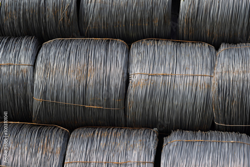 stacked metal wire rolls close up