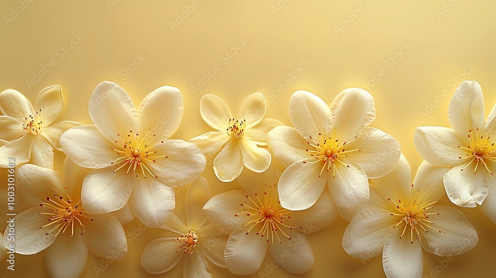Obraz premium Jasmine flowers on soft color background, romantic feminine composition, wedding invitation concept.