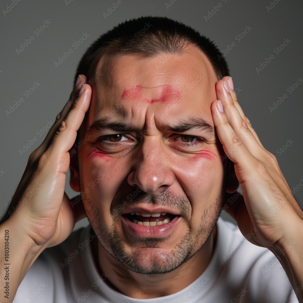 Detailed depiction of human suffering due to severe headache showcasing anatomical accuracy Detailed depiction of human suffering due to severe headache showcasing anatomical accuracy